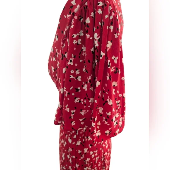 A New Day Red Floral V-Neck Flutter Sleeve Midi Dress Size 4 NWOT - Picture 6 of 9